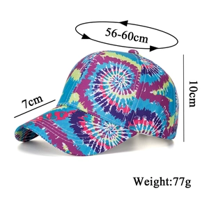 Cappellino da baseball tie-dye colorato con circonferenza 56-60 cm e visiera di 7 cm