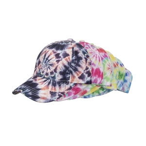 Casquettes de baseball tie-dye en dégradés de violet, rose et vert, design à six panneaux