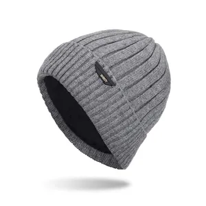 Men Winter Warm Acrylic Knit Beanie Hat Fleece Lined Thick Ribbed Cuffed Skull Cap Outdoor Thermal Watch Hat Korean Style