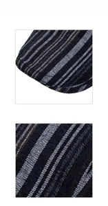 Close-up of the striped knit fabric detail showing blue and brown texture on the newsboy cap