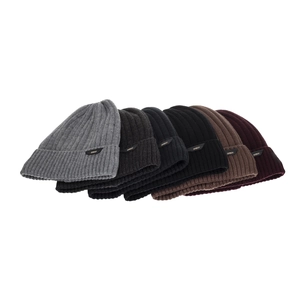 Winter rib-knit beanie set for men featuring thick fleece lining in six classic colors
