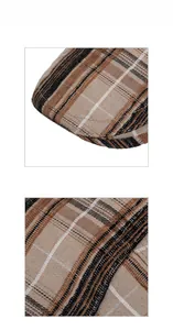 Close-up detail of vintage plaid flat cap showing thick wool texture and fine stitching