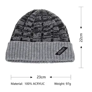 Winter chunky knit beanie for men with fleece lining and Xhboy label in grey and black