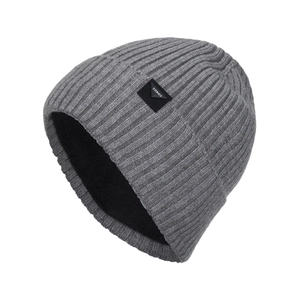 Dark gray ribbed knit beanie with thick fleece lining and XHBOY leather patch