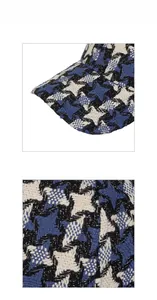 Macro detail of houndstooth tweed fabric with silver glitter silk on a baseball cap