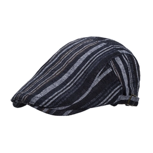 Classic British striped beret for men with adjustable bronze metal buckle for autumn wear