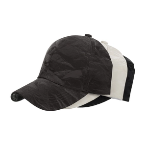 Neutral suede textured baseball caps in black and cream white with stylish pleated finish
