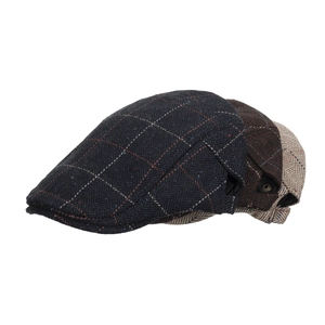 Classic British herringbone flat caps in wool blend tweed with vintage plaid patterns