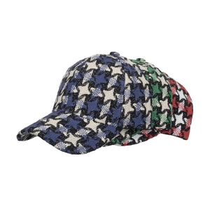 Classic houndstooth tweed baseball caps for men and women in blue, green and red colors