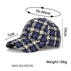 Unisex houndstooth pattern baseball cap in blue and white with curved brim