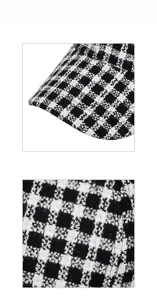 Close-up of black and white tweed plaid pattern and fine stitching on the baseball cap
