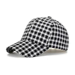 Vintage Plaid Polyester Baseball Cap For Women Men Classic Houndstooth Woven Texture Curved Brim Sun Protection Outdoor Casual Adjustable Hat