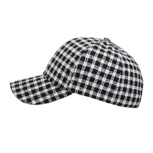 Classic black and white plaid tweed baseball cap for men and women with woven texture