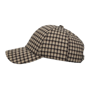 Classic plaid pattern baseball cap in brown and beige colors for autumn and winter