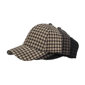 Classic plaid tweed baseball caps in coffee, grey, and dark green colors stacked view