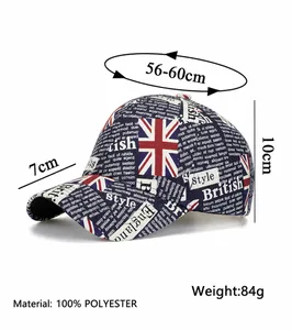 Detail van de Union Jack baseballpet met 100% polyester stof en vintage print