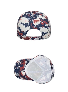 Detail view of digital pixel camouflage baseball cap with adjustable velcro strap