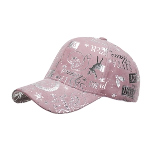 Rosa Samt-Baseballkappe mit silbernem Rentier- und Weihnachtsmuster für Festtage