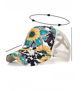 Dimensions détaillées casquette tournesol avec imprimé turquoise et filet arrière