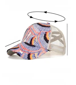 Detailed dimension chart showing size specs for the colorful geometric print baseball cap
