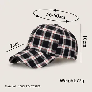Gorra de béisbol clásica a cuadros de colores con correa ajustable y tela de poliéster