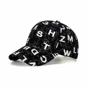 Street Style All-over Letter Print Baseball Cap For Women Men Polyester Curved Brim Sun Protection Outdoor Fashion Hip Hop Adjustable Hat