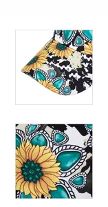 Détail d'une casquette avec imprimé tournesol, gemmes et motif de peau de vache