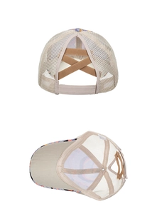 Detail of cross elastic bands for high ponytail and breathable mesh on baseball cap