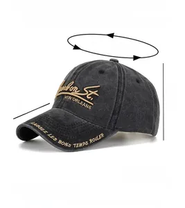 Dimensions d'une casquette en coton gris foncé avec broderie Bourbon St. et effet délavé