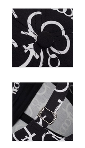 Detail der Metallschnalle und Nähte der schwarzen Canvas-Baseballkappe mit 4G-Muster