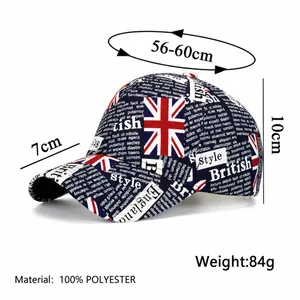 Unisex honkbalpet met Britse vlag in krantenstijl en verstelbare zonneklep voor buiten