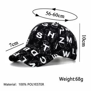 Unisex black baseball cap with white alphabet print and outdoor sun protection visor