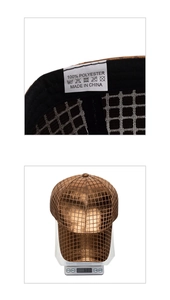 Détails de la casquette à carreaux métalliques 60g avec étiquette d'entretien