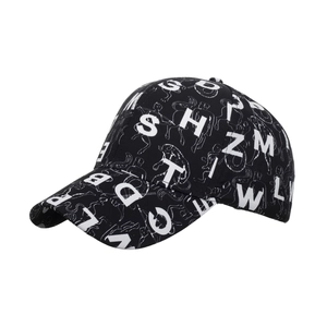 Unisex black baseball cap with white letter print for outdoor sun protection
