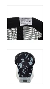 Detail of 65% cotton and 35% polyester fabric label and lightweight 67.9g hat design