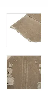 Detail of khaki distressed baseball cap showing frayed edges and vintage cotton texture
