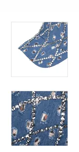 Close-up of blue denim baseball cap featuring leopard lining and diamond grid pattern