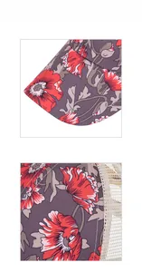 Detail of red floral print baseball cap featuring breathable beige mesh and fine stitching