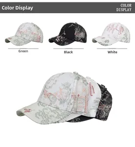 Detailed color display of vintage style baseball caps with Chinese landscape embroidery