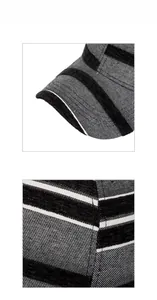 Dettaglio ravvicinato del tessuto in twill grigio e strisce nere con cuciture rifinite