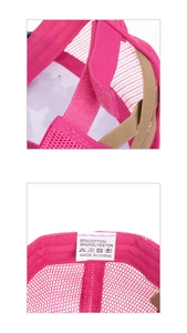 Detail of ponytail baseball cap showing velcro strap and elastic cross bands at the back