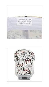 Detail view of the 100% polyester printed baseball cap showing its lightweight weight of 74.1g