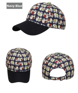 Berretto da baseball regolabile blu navy con motivi a elefanti colorati in tre angolazioni