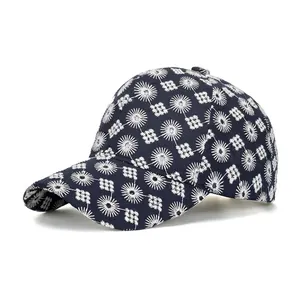 Printed Floral Baseball Cap For Men Women Polyester Outdoor Sun Protection Snapback Hat Navy Blue Black Patterned Sporty Trucker Cap