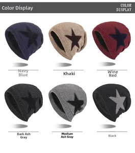 Sélection de couleurs montrant six bonnets en tricot épais avec un grand motif d'étoile