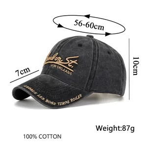 Casquette de baseball en coton délavé gris foncé avec broderie vintage et sangle réglable