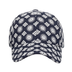 Fashionable navy blue baseball cap with white floral embroidery and sun protection
