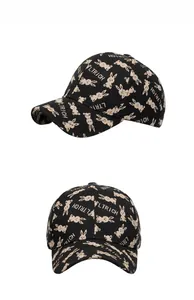 Detailed close-up showing rabbit pattern and LTRICH jacquard on black cotton baseball cap
