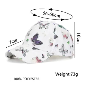 Ethnic style baseball cap for women featuring colorful butterfly print on white fabric