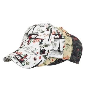 Vintage Paris print baseball cap featuring Eiffel Tower and stylish retro graphics